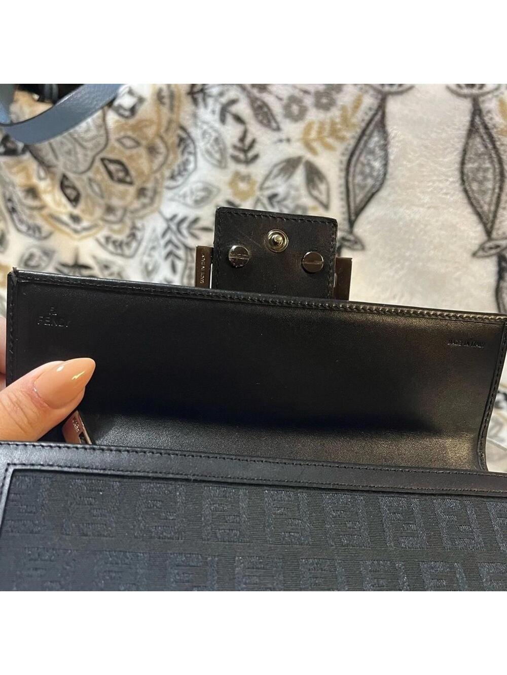 FENDI Zucchino Monogram Canvas Long Bi-Fold Wallet, Black, Vintage - Picture 3 of 14